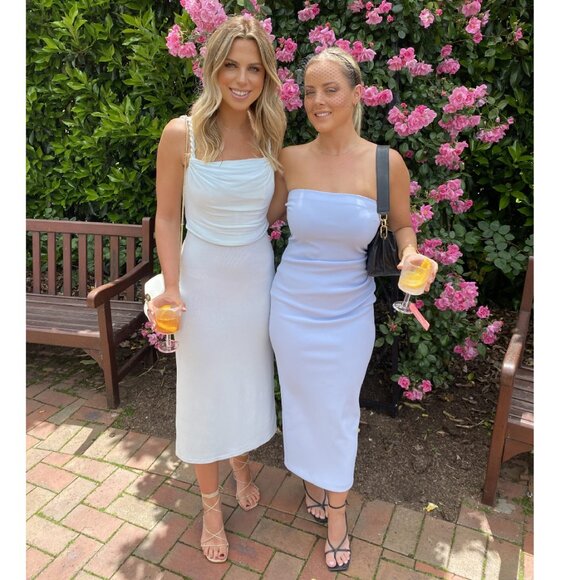 Bec + Bridge Baby Blue Be Mine Strapless Midi Dress - Picture 2 of 12